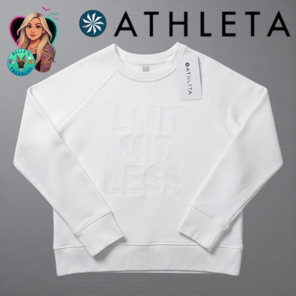 Athleta Limitless Graphic Crew White Sweatshirt Women's XS Oversize Soft Sweater